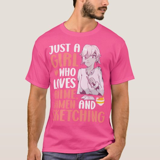 アニメラーメンやスケッチJaが大好きな女の子 Tシャツ (正面)