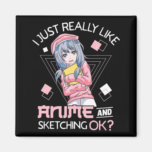 アニメラーメンや串地が大好きなアニメガール和風 マグネット (正面)