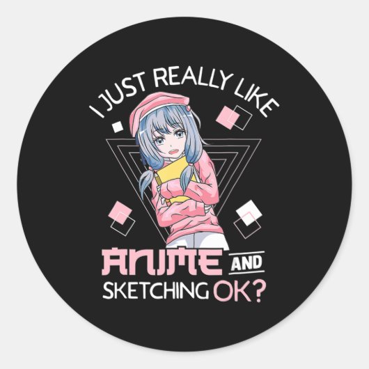 アニメラーメンや串地が大好きなアニメガール和風 ラウンドシール (正面)