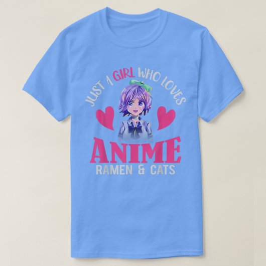 アニメラーメンや猫のプレゼントが大好きな女の子だけ Tシャツ (デザイン正面)