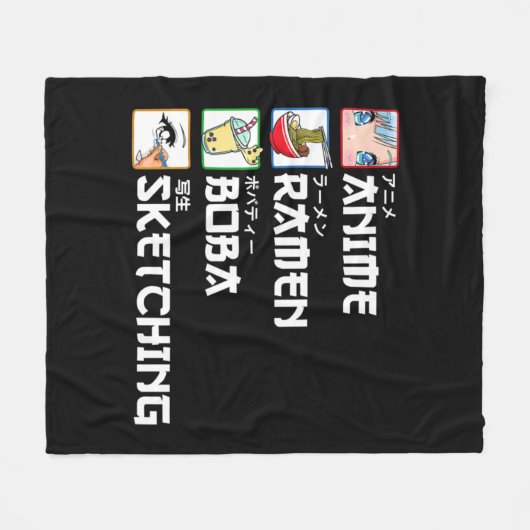 アニメラーメンボバ日本のスケッチマンガミルクティー フリースブランケット (正面(横))