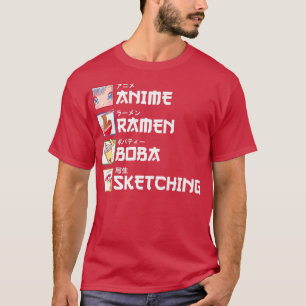 アニメラーメンボバ日本のスケッチマンガミルクティー Tシャツ