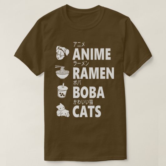 アニメラーメン棒猫日本の食べ物好きマンガへ Tシャツ (デザイン正面)
