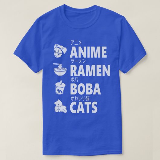 アニメラーメン棒猫日本の食べ物好きマンガへ Tシャツ (デザイン正面)