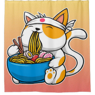 アニメラーメン猫ギフト|復活祭の猫 シャワーカーテン