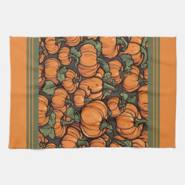 アニメーションかわいいカボチャのミニマル秋ハロウィーン キッチンタオル