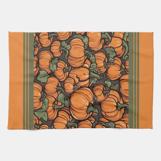 アニメーションかわいいカボチャのミニマル秋ハロウィーン キッチンタオル (横)