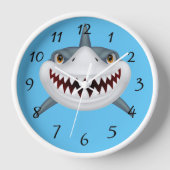 アニメーション怖いシャーク顔ラウンドクラーク 壁時計 (正面)