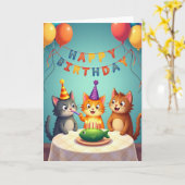 アニメーション猫の誕生日カード カード (黄色い花)