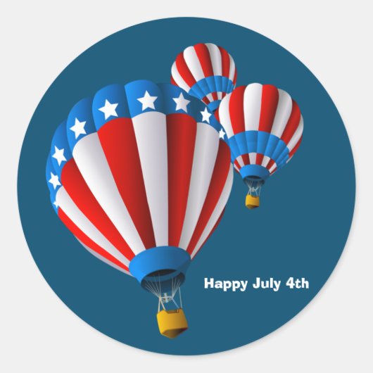 アニメーション米国国旗7月4日熱気球 ラウンドシール (正面)