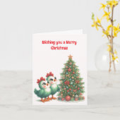 アニメーション鶏クリスマスカード カード (黄色い花)