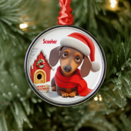 アニメーションDachshundメタルクリスマスオーナメント メタルオーナメント