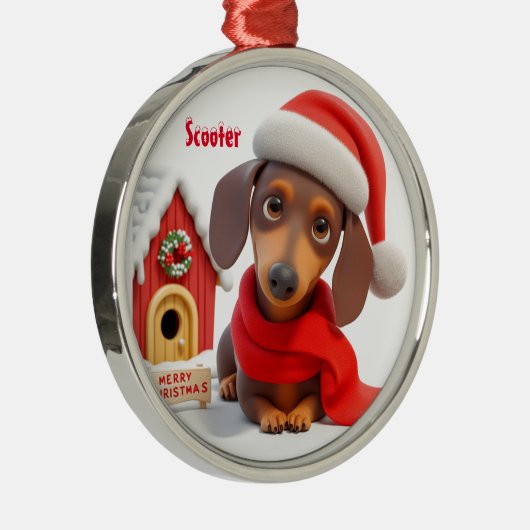 アニメーションDachshundメタルクリスマスオーナメント メタルオーナメント (右)