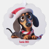 アニメートされたダックシュントの子犬 オーナメントカード (正面)