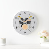 アニメートされたドラムセット ラージ壁時計 (ホーム)