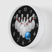 アニメートされたボウリングボールとピンの時計 壁時計 (傾斜)