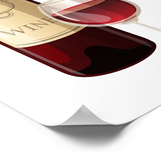 アニメートされたワインボトルとガラス ポスター (角)