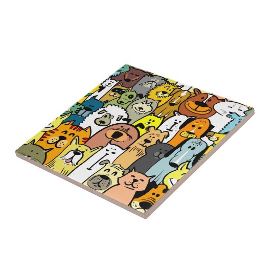 アニメートされた犬と猫のイラストレーション タイル (側面)