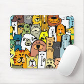 アニメートされた犬と猫のイラストレーション マウスパッド (マウス)