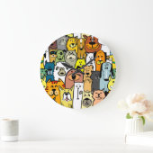 アニメートされた犬と猫のイラストレーション ラージ壁時計 (ホーム)