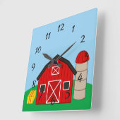 アニメートされた納屋とサイロ スクエア壁時計 (傾斜)
