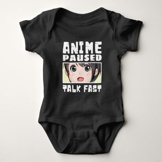 アニメ一時停止トーク速Tシャツ ベビーボディスーツ (正面)