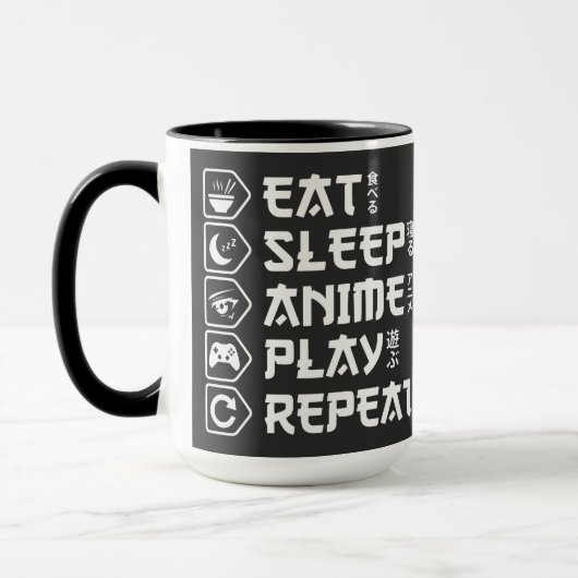 アニメ三昧ライフスタイル Eat Sleep Anime Play Repeat マグカップ (左)