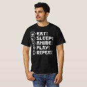 アニメ三昧ライフスタイル Eat Sleep Anime Play Repeat Tシャツ (正面フル)