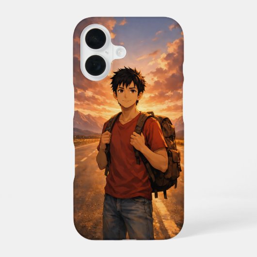 アニメ冒険少年 日没の山道 iPhone 16 16ケース (裏面)