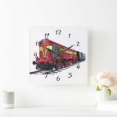 アニメ化されたディーゼル列車 スクエア壁時計 (ホーム)