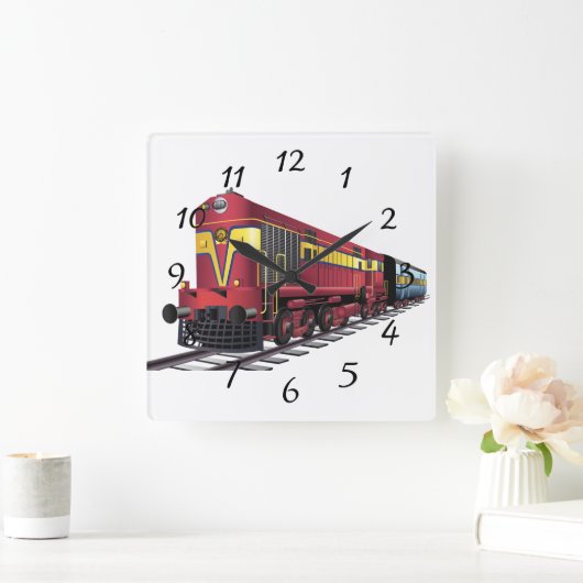 アニメ化されたディーゼル列車 スクエア壁時計 (ホーム)