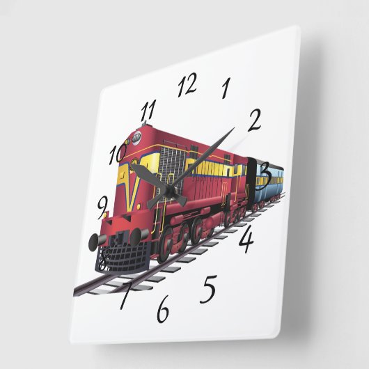 アニメ化されたディーゼル列車 スクエア壁時計 (傾斜)