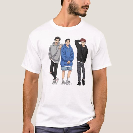 アニメ友達最高Tシャツ - 3人の友達 Tシャツ (正面)