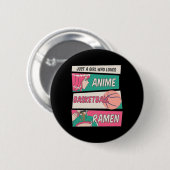 アニメ大好き女子 バスケットボール ラーメン かわいい 缶バッジ (正面&裏面)