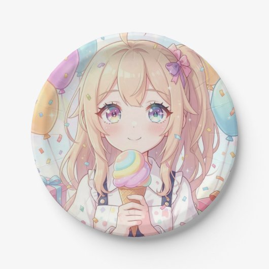 アニメ女子のアイスクリーム誕生日パーティー ペーパープレート (正面)