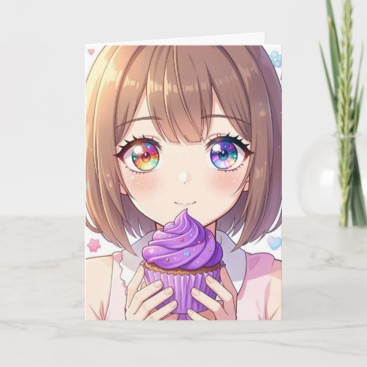 アニメ女子の誕生日とぬりえページ カード (正面)