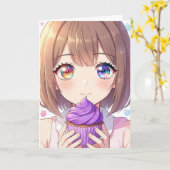 アニメ女子の誕生日とぬりえページ カード (黄色い花)