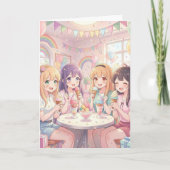 アニメ女子の誕生日カード（ぬりえ付き） カード (正面)