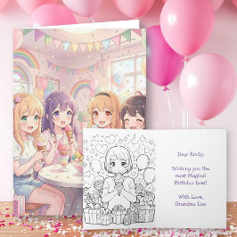 アニメ女子の誕生日カード（ぬりえ付き） カード