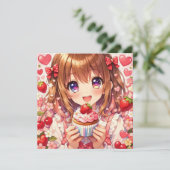 アニメ女子の誕生日 | イチゴとカップケーキ 招待状 (スタンド正面)