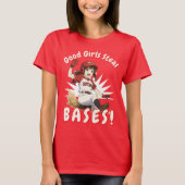 アニメ女子ソフトボール選手のベース盗塁 Tシャツ (正面)