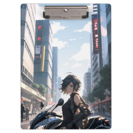 アニメ女性サイクリングダウンタウン クリップボード