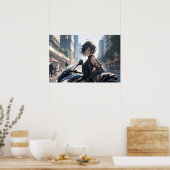 アニメ女性サイクリングダウンタウン ポスター (キッチン)