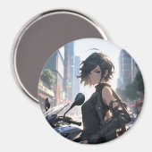 アニメ女性サイクリングダウンタウン マグネット (正面/裏面)