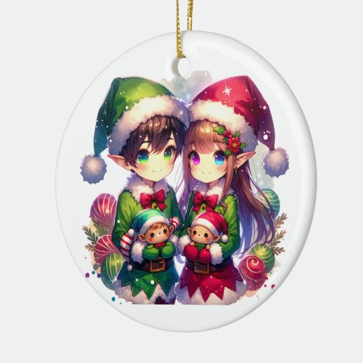 アニメ小妖精や小人とスノーフレークパーソナライズされたクリスマス セラミックオーナメント (左)