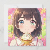 アニメ少女とカップケーキの誕生日 招待状 (正面)