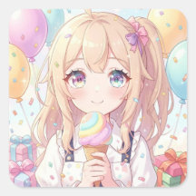 アニメ少女のアイスクリーム誕生日パーティー