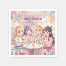 アニメ少女のアイスクリーム誕生日パーティー スタンダードカクテルナプキン