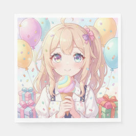アニメ少女のアイスクリーム誕生日パーティー スタンダードランチョンナプキン