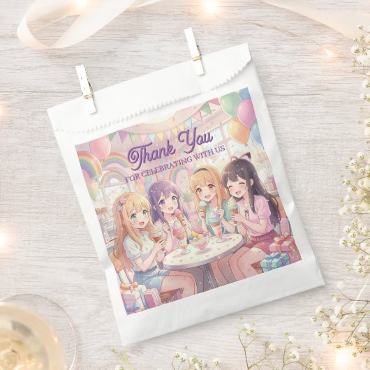アニメ少女のアイスクリーム誕生日パーティー フェイバーバッグ (クリップ留めされた状態)